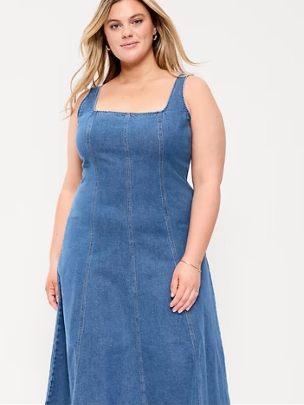 Old Navy Dark Blue Stretch Fit And Flare Denim Sleeveless Midi Dress Size XXL